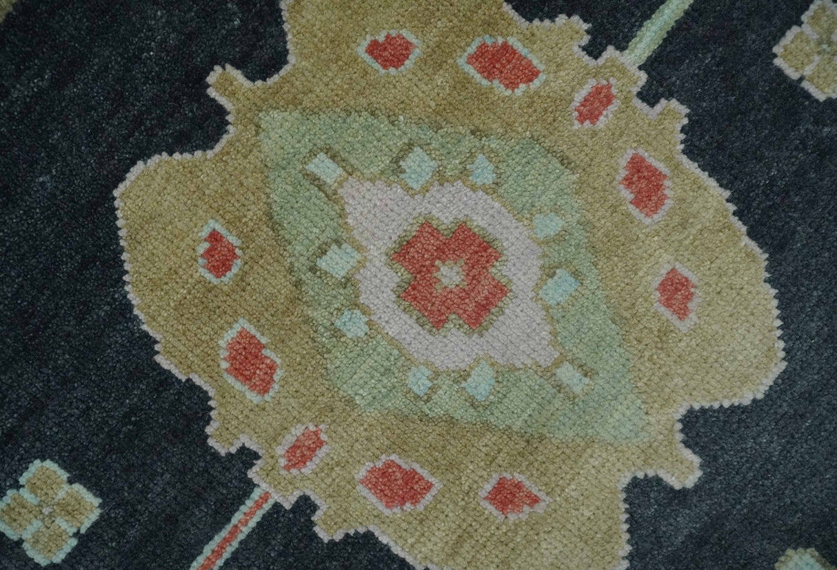 9x12 Modern Hand Knotted Black and Multicolor Traditional Oushak Wool Rug