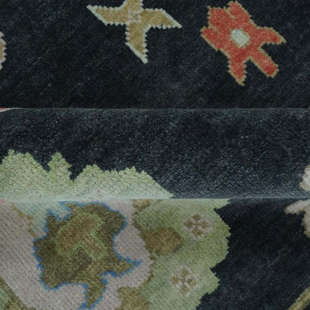 9x12 Modern Hand Knotted Black and Multicolor Traditional Oushak Wool Rug