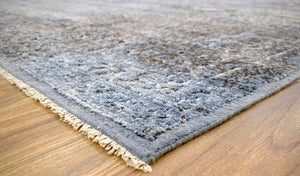 Gray Transitional Design Hand Knotted Wool and Bamboo Silk 9x12 Area Rug