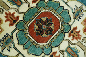 9x12 Rust and Ivory Fine Hand Knotted Traditional Heriz wool area rug
