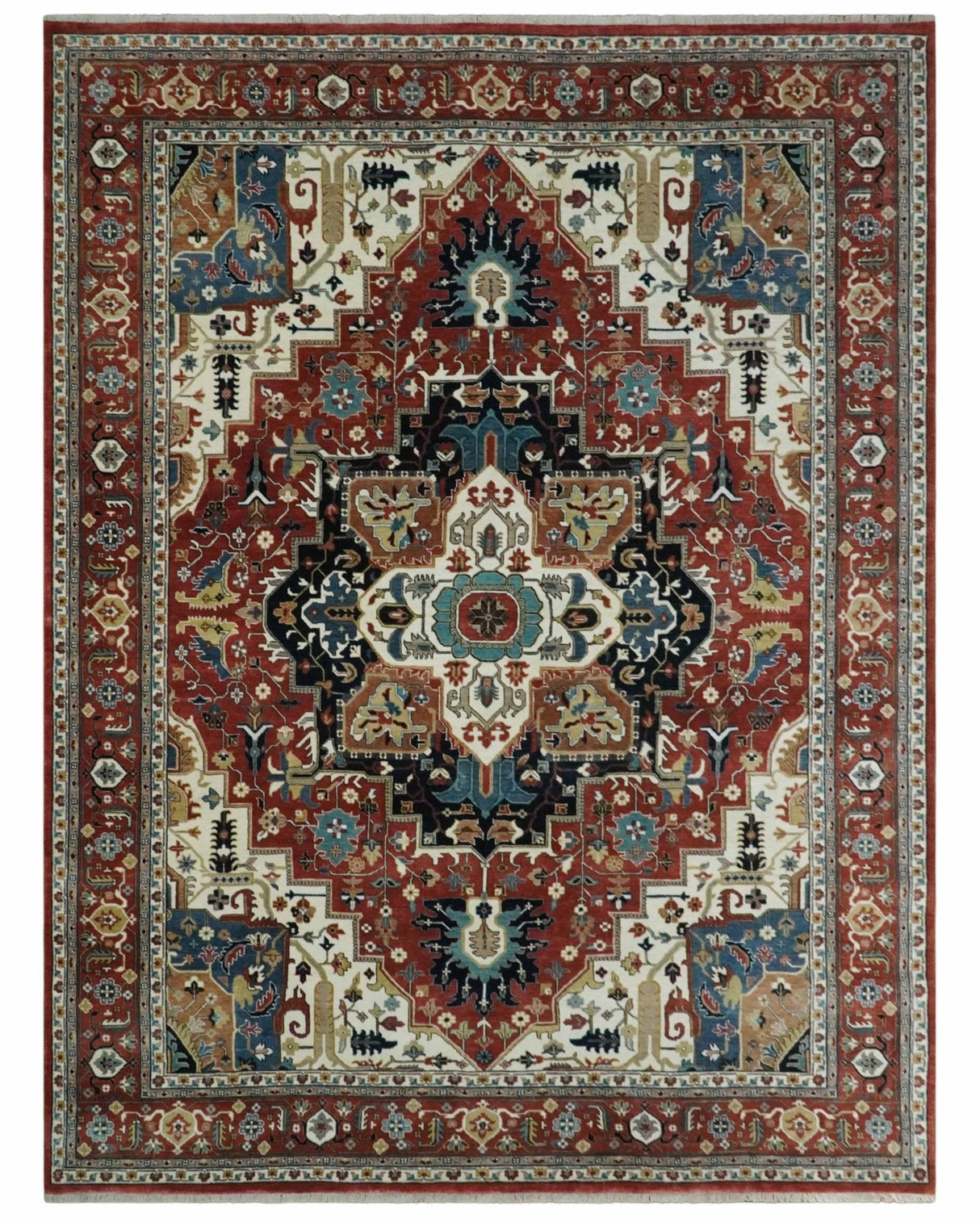 9x12  Traditional Fine Premium Ivory, Black and Brown Hand knotted wool Area Rug