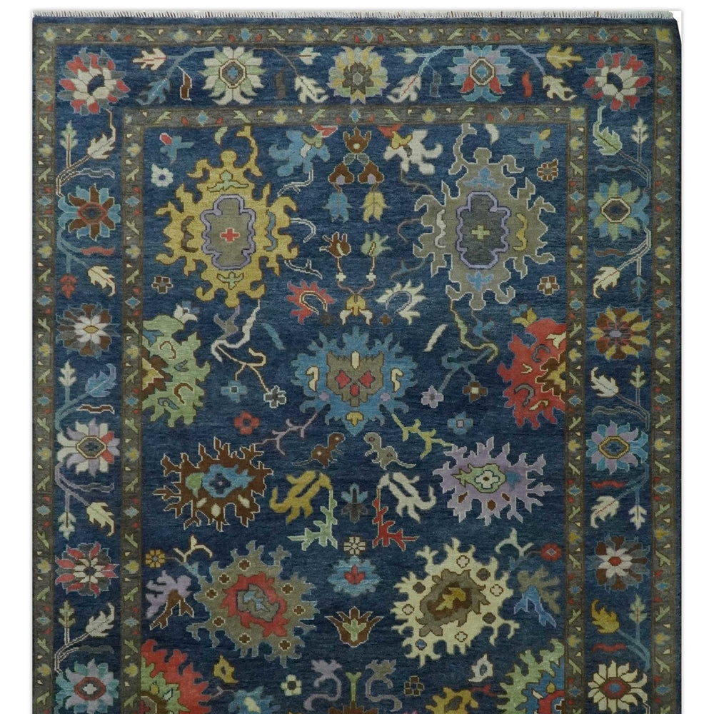 9x12 Wool Traditional Persian Blue and Gray Vibrant Colorful Hand knotted Oushak Area Rug | TRDCP1365912