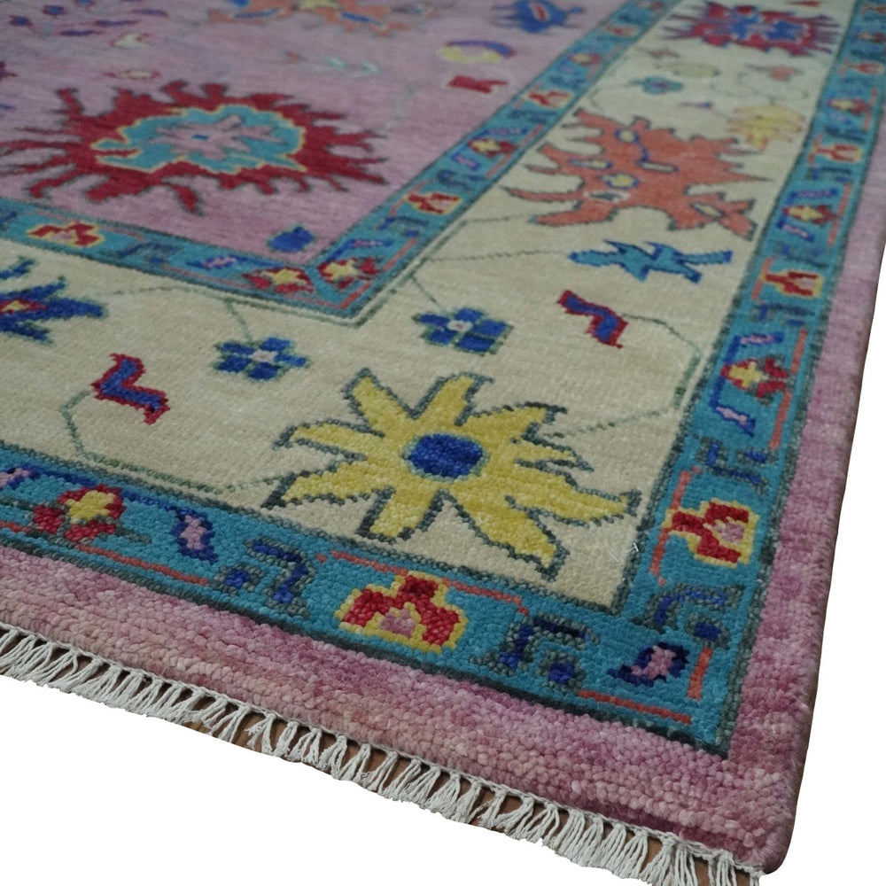 8x10 and 9x12 Wool Traditional Pink, Beige and Blue Vibrant Colorful Hand knotted Oushak Area Rug