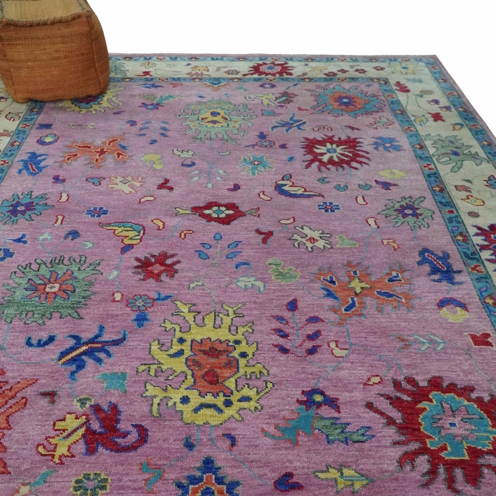 8x10 and 9x12 Wool Traditional Pink, Beige and Blue Vibrant Colorful Hand knotted Oushak Area Rug