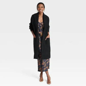 A New Day Women's Open Front Cardigan Shawl Collar Patch Pockets Heavyweight