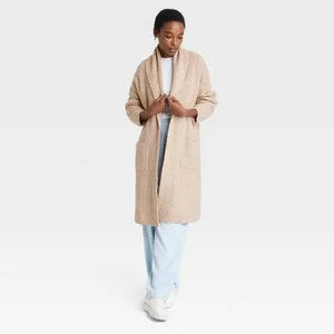 A New Day Women's Open Front Cardigan Shawl Collar Patch Pockets Heavyweight