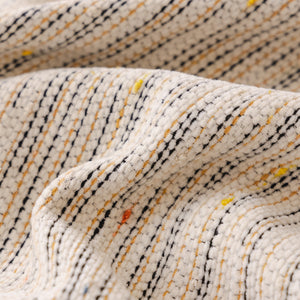 Boho Couch Cover with Knitted Stripes, Chiffon Skirt & Pom Fringe, Pet-Friendly Throw