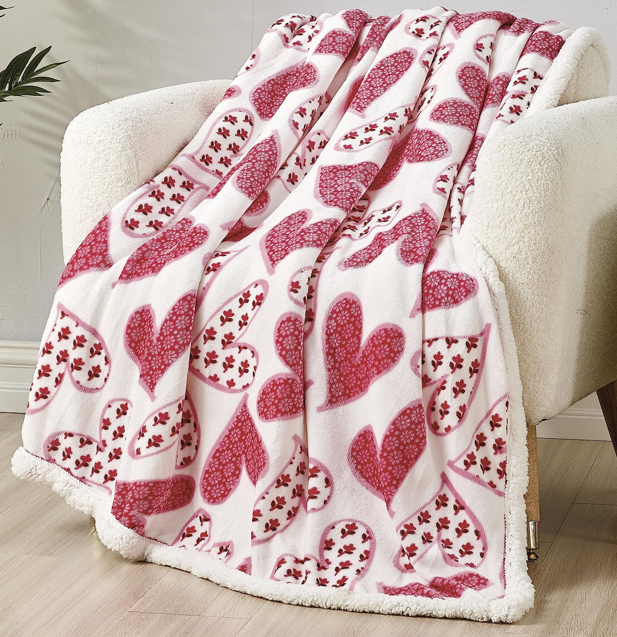FAITH, HOPE, LOVE HOME DÉCOR Heart Throw Blanket – Ultra Soft Microplush 50"x60" | Cozy Love Theme Gift for Couch, Bed, Travel | Washable | Whimsical Hearts with Sherpa Backing
