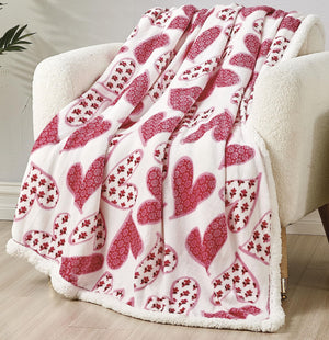 FAITH, HOPE, LOVE HOME DÉCOR Heart Throw Blanket – Ultra Soft Microplush 50"x60" | Cozy Love Theme Gift for Couch, Bed, Travel | Washable | Whimsical Hearts with Sherpa Backing