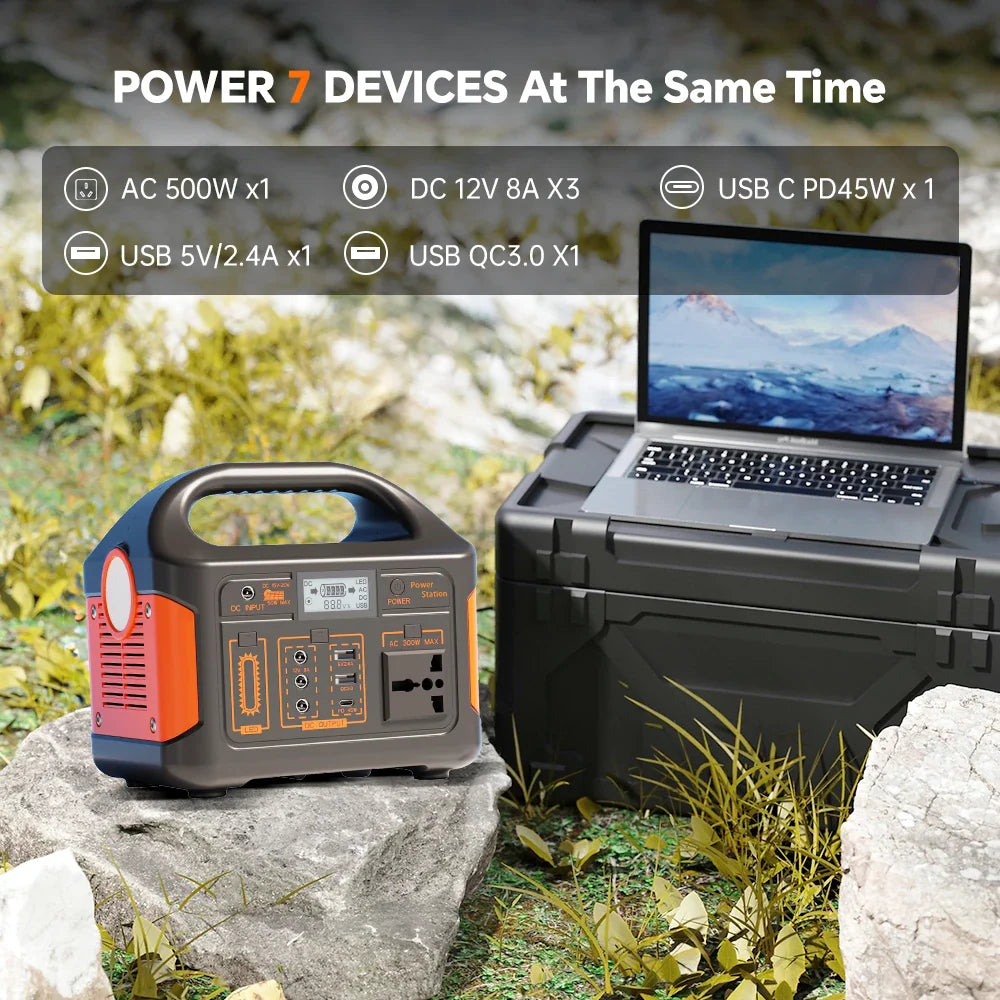 500W Portable Power Station Solar Generator LiFePO4 Battery UPS for Camping Home