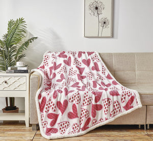FAITH, HOPE, LOVE HOME DÉCOR Heart Throw Blanket – Ultra Soft Microplush 50"x60" | Cozy Love Theme Gift for Couch, Bed, Travel | Washable | Whimsical Hearts with Sherpa Backing