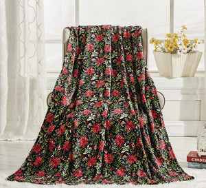 Poinsettia Oversized Jacquard Luxe Plush Holiday Throw Blanket (50" x 70")