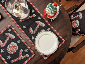 Set of 4-Pieces Peppermint Joy Holiday Tapestry Placemats 13” x 19” (12904)