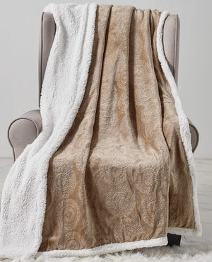 Decor&More Bon Iver Collection Extra Soft Mandala Embossed Microplush Throw Blanket with Sherpa Backing (50" x 60")