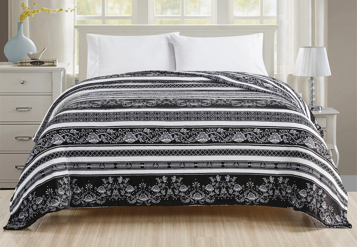 Faith, Hope, Love Home Decor Microplush Blanket - Paisley Black & White