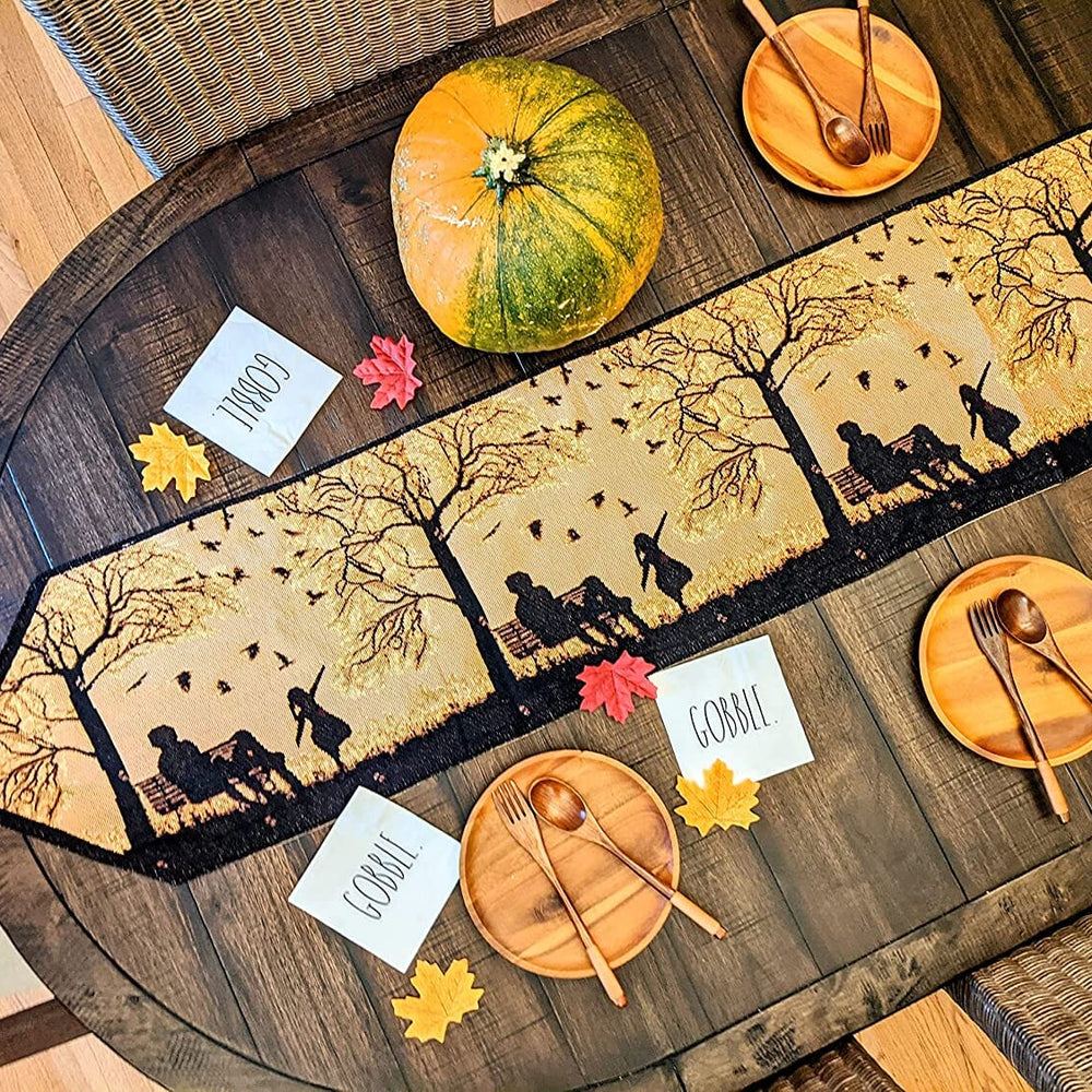 DaDalogy Autumn Birds Family Gathering Woven Tapestry Dining Table Runner (18198)