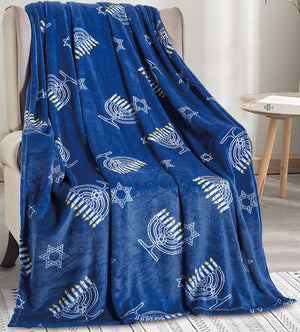 Decor&More Maccabbee Collection Microplush Holiday Throw Blanket (60" x 50") - Hanukkah Menorah