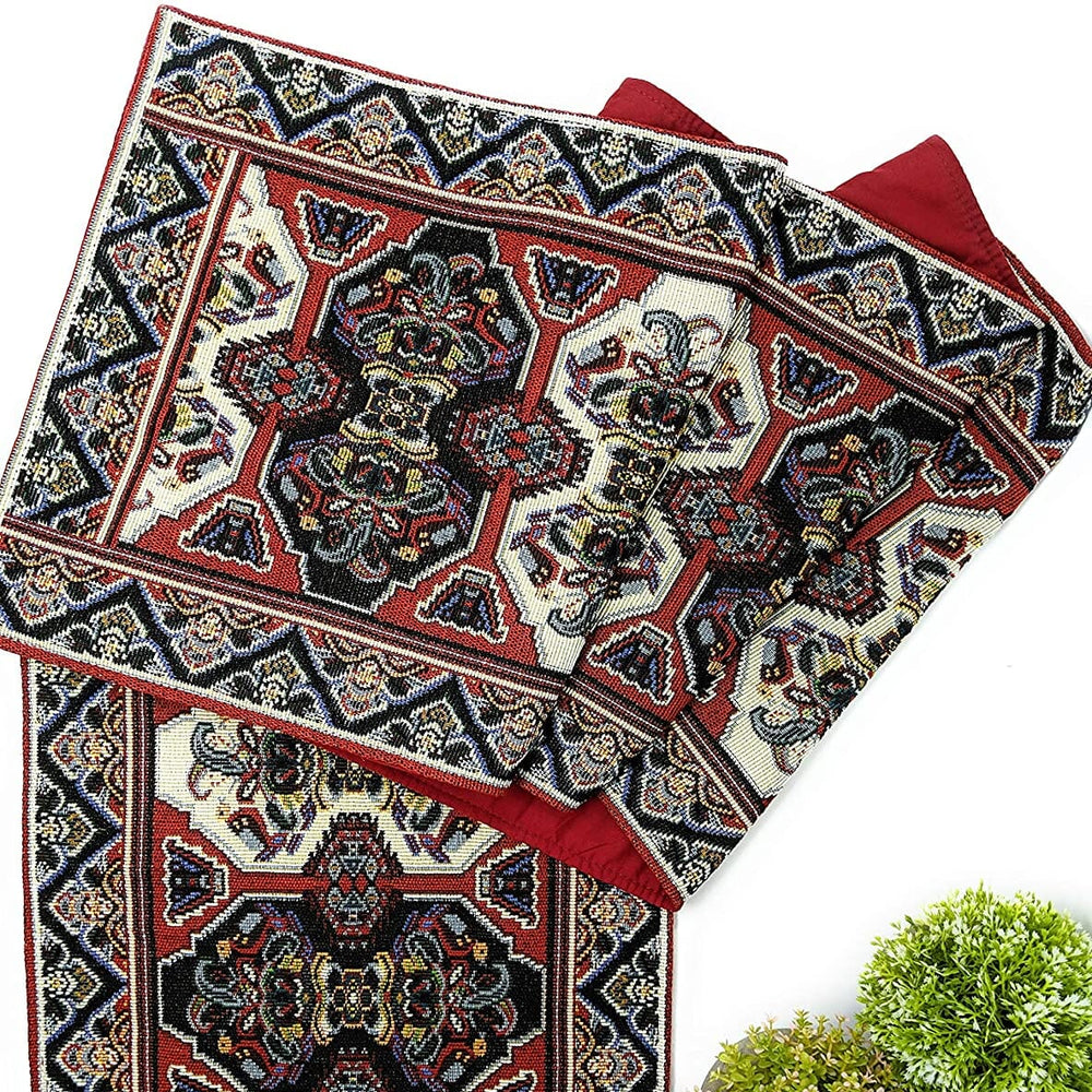 DaDalogy Elegant Majestic Kilim Red Persian Rug Ornate Floral Woven Tapestry Table Runner (18195)