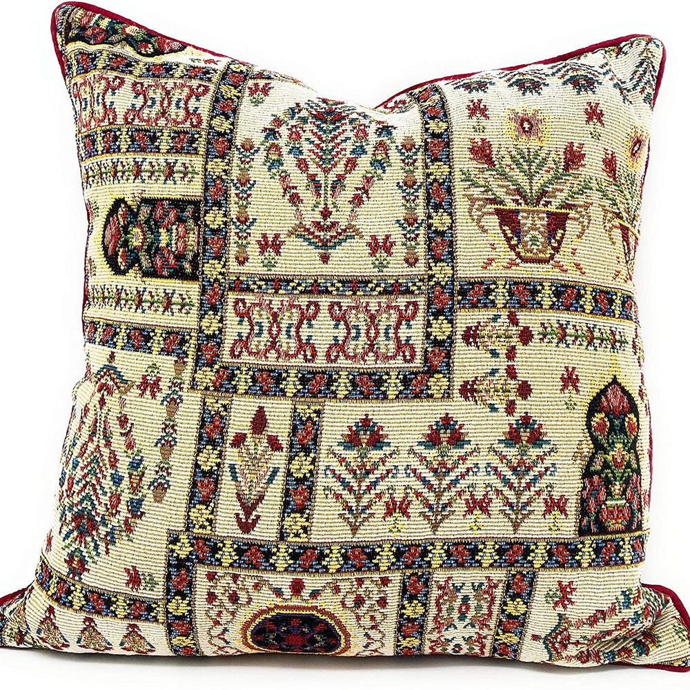 DaDalogy Bedding Light White Mughal Floral Botanical Cottage Fleur Tapestry Throw Pillow Covers 16" (18196)