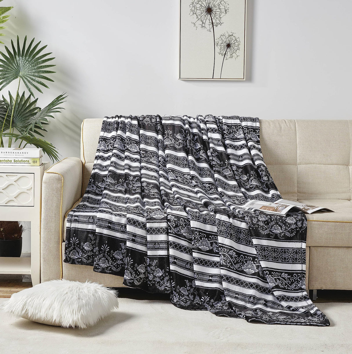Faith, Hope, Love Home Decor Microplush Blanket - Paisley Black & White
