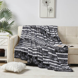 Faith, Hope, Love Home Decor Microplush Blanket - Paisley Black & White