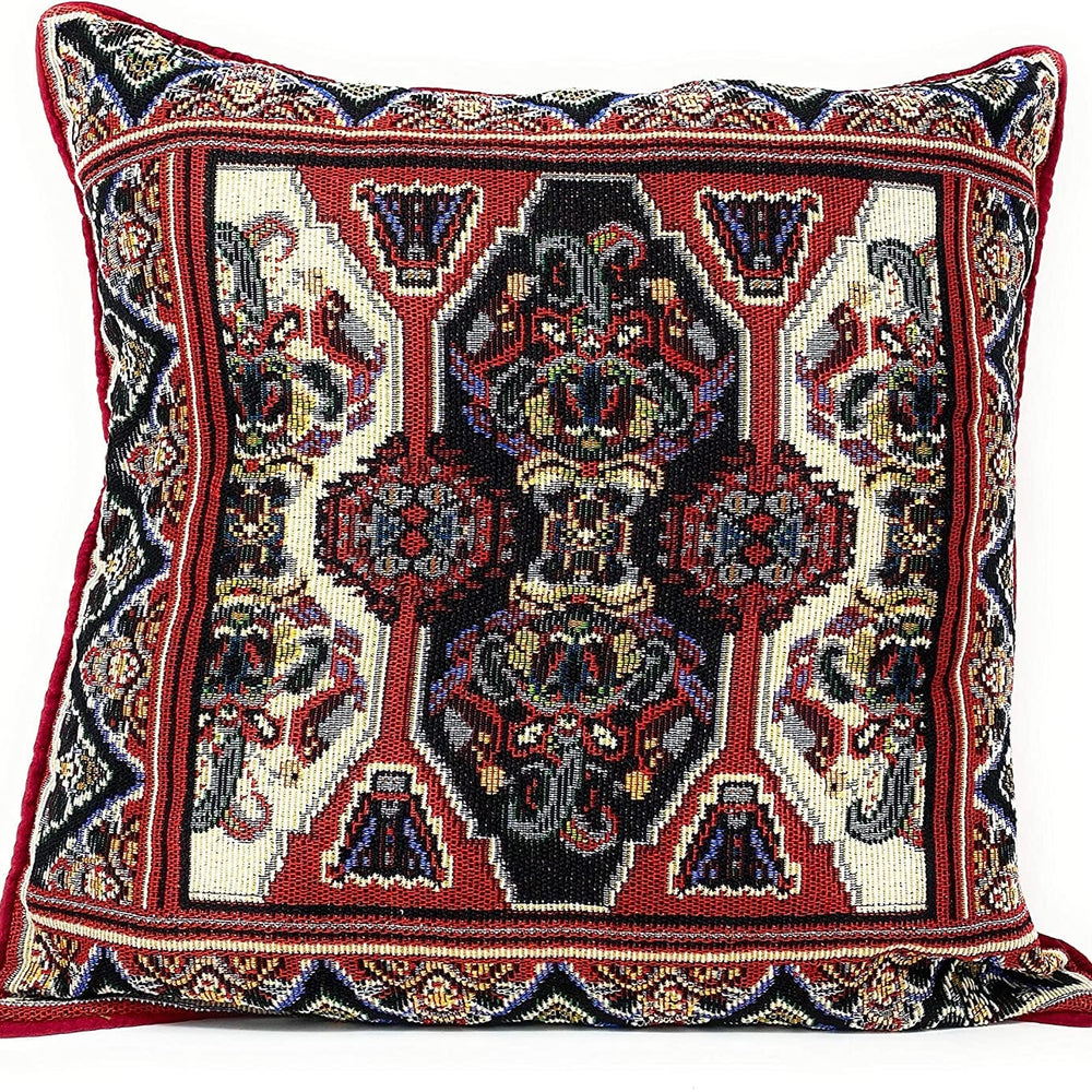DaDalogy Elegant Majestic Kilim Red Rug Ornate Tapestry Throw Pillow Covers 16" x 16" (18195)