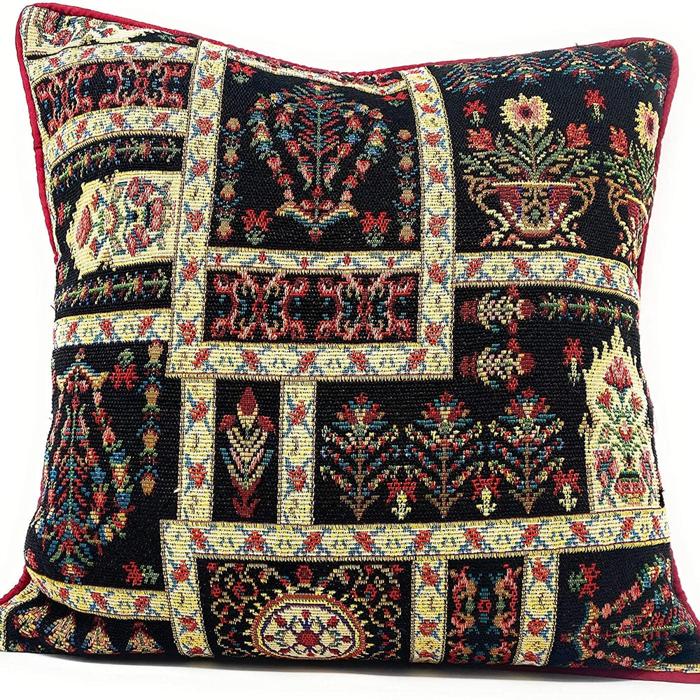 DaDalogy Bedding Dark Noir Botanical Mughal Floral Vintage Fleur Tapestry Throw Pillow Covers 16" (18197)