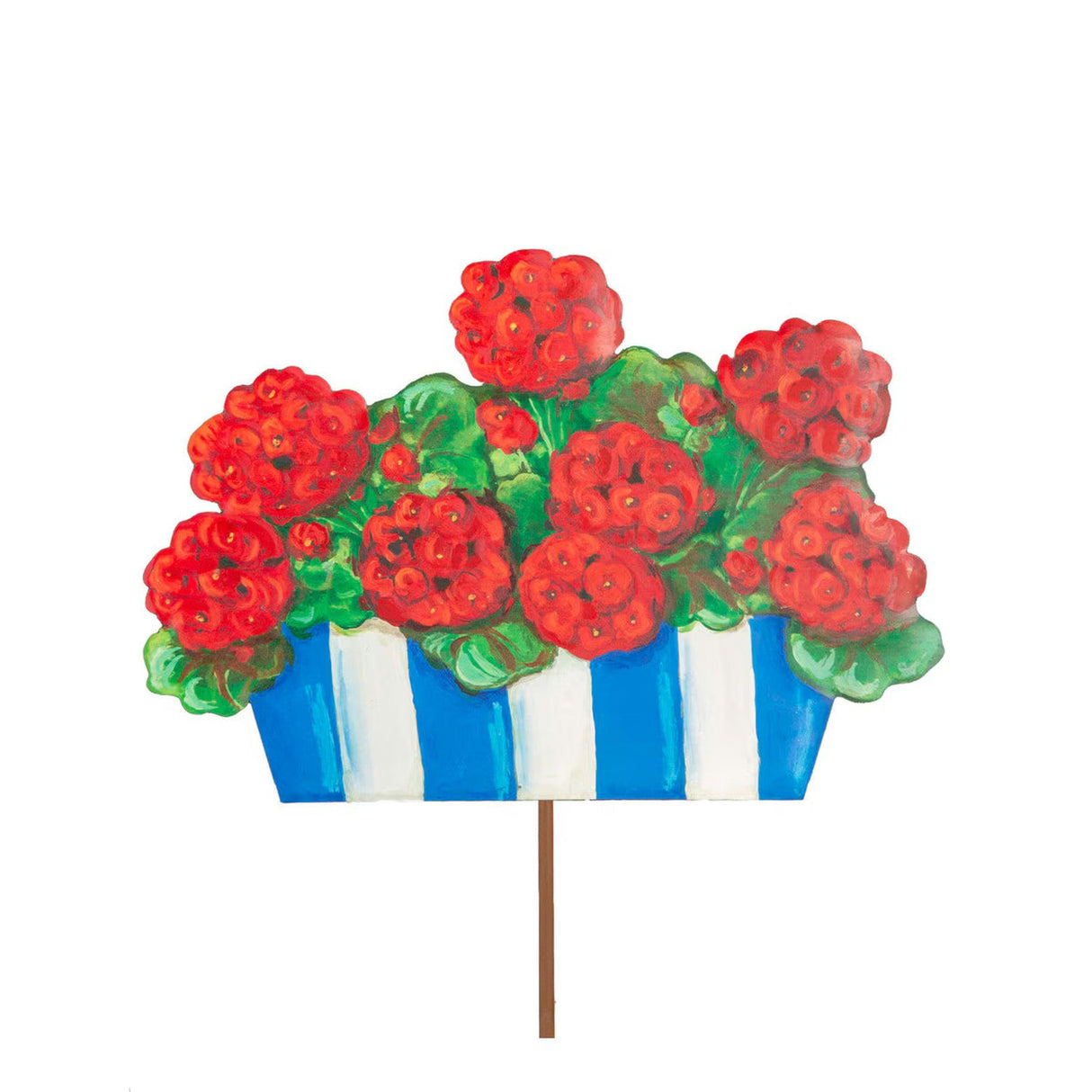 Striped Pot With Geraniums