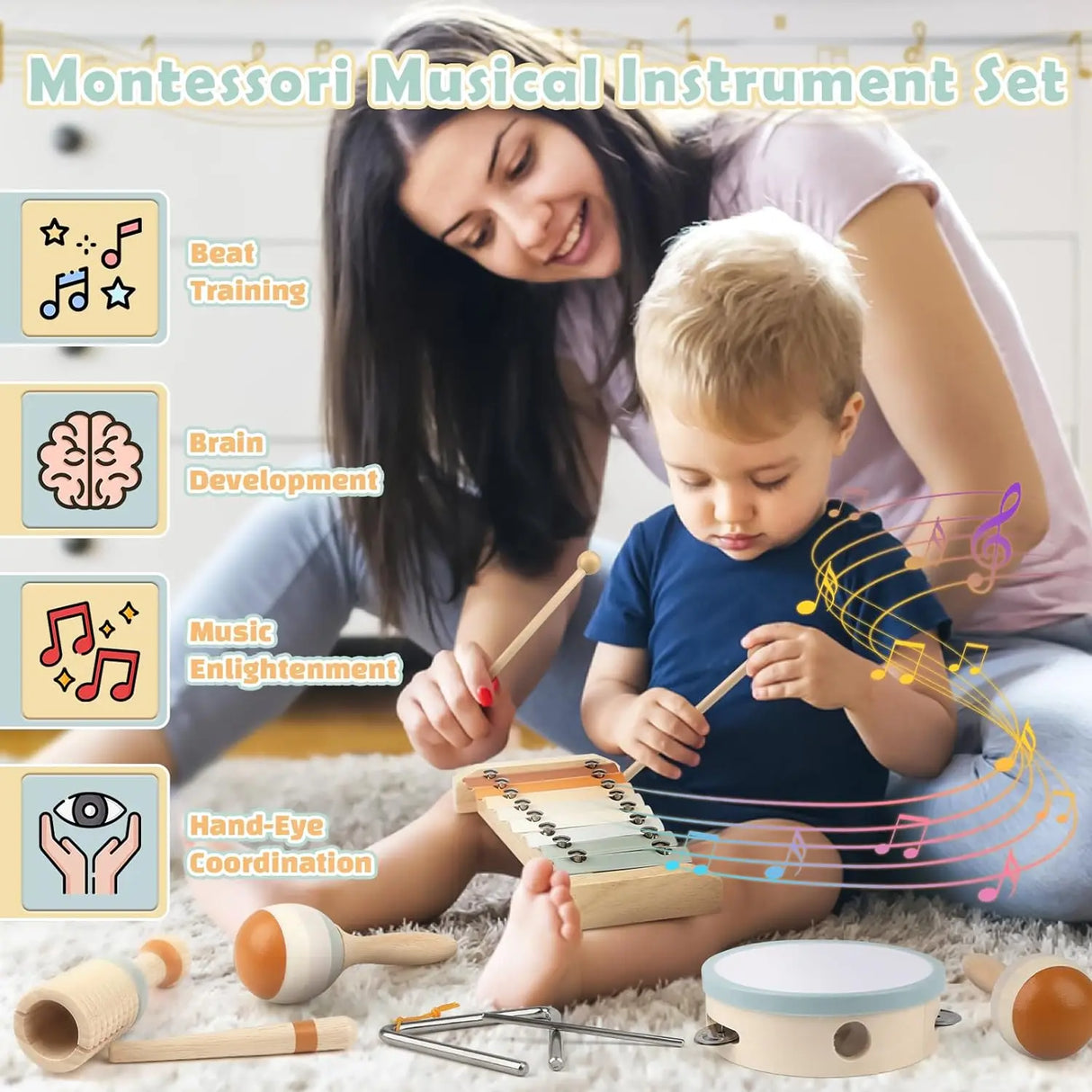 Montessori Wooden Toddler Musical Instrument Set Xylophone Educational Toy Kit