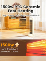 25" Ceramic Tower Space Heater Electric Indoor Heater for Large Room with Thermostat