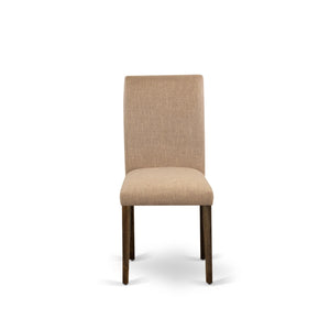 EAST WEST FURNITURE - CNAB7-77-47 - 7-Pc Dinette Room Set- 6 Dining Chairs and Rectangular Dining Table - Light Sable Linen Fabric Seat and High Chair Back (Distressed Jacobean Finish)