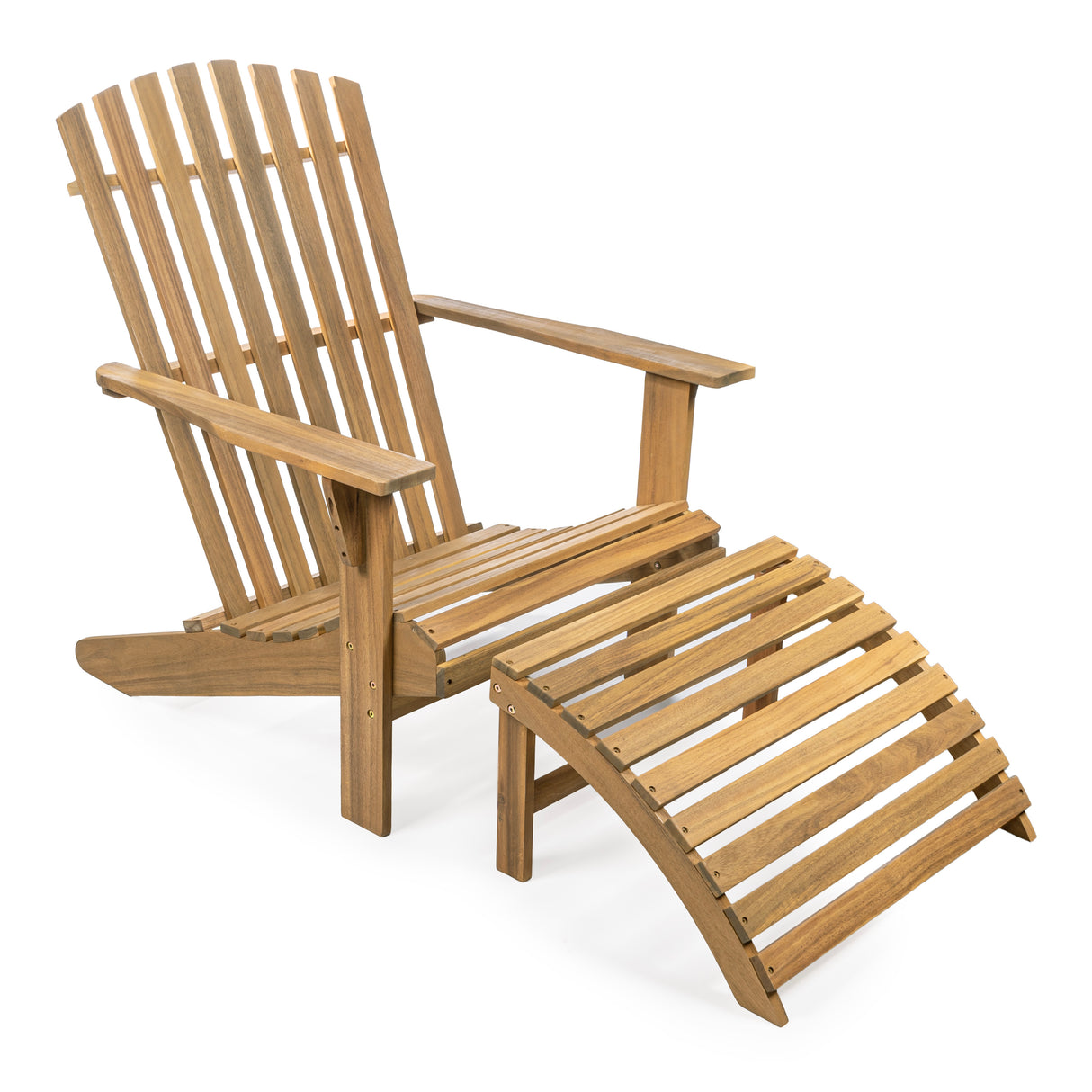 2-piece rustic acacia wood adirondack chair with detachable ottoman- 5 colors available