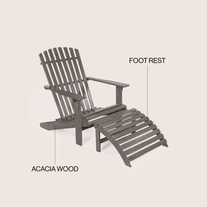 2-piece rustic acacia wood adirondack chair with detachable ottoman- 5 colors available