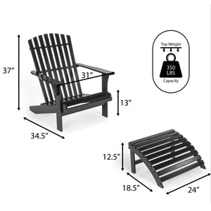 2-piece rustic acacia wood adirondack chair with detachable ottoman- 5 colors available