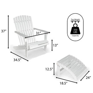 2-piece rustic acacia wood adirondack chair with detachable ottoman- 5 colors available
