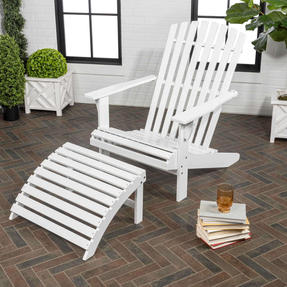 2-piece rustic acacia wood adirondack chair with detachable ottoman- 5 colors available