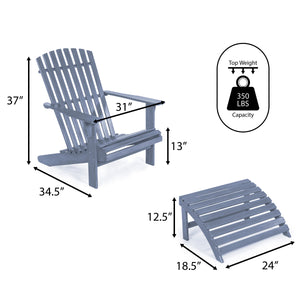 2-piece rustic acacia wood adirondack chair with detachable ottoman- 5 colors available