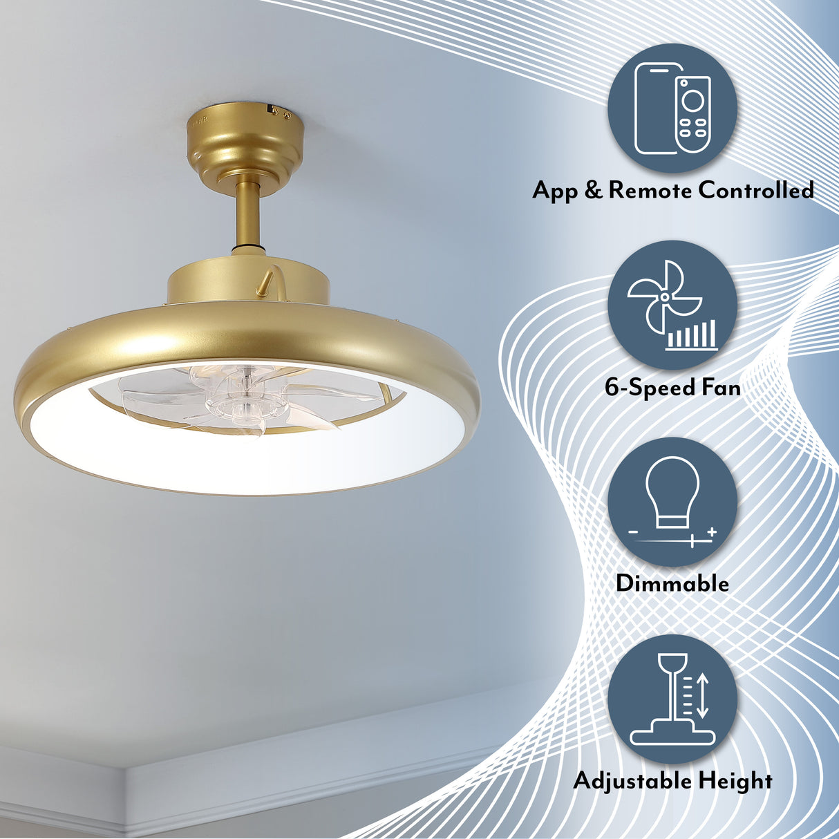 Loren 20" Modern 6-Speed Metal Dimmable Smart LED Ceiling Fan w/ App & Remote