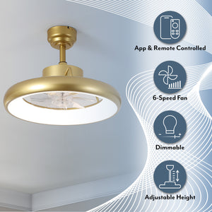Loren 20" Modern 6-Speed Metal Dimmable Smart LED Ceiling Fan w/ App & Remote