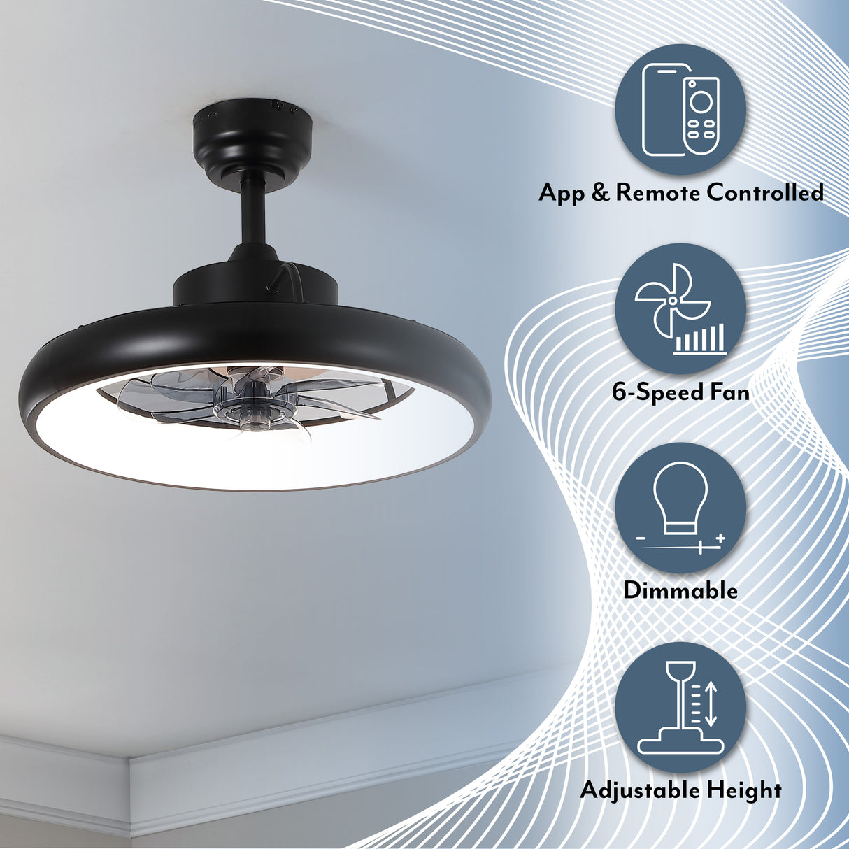 Loren 20" Modern 6-Speed Metal Dimmable Smart LED Ceiling Fan w/ App & Remote