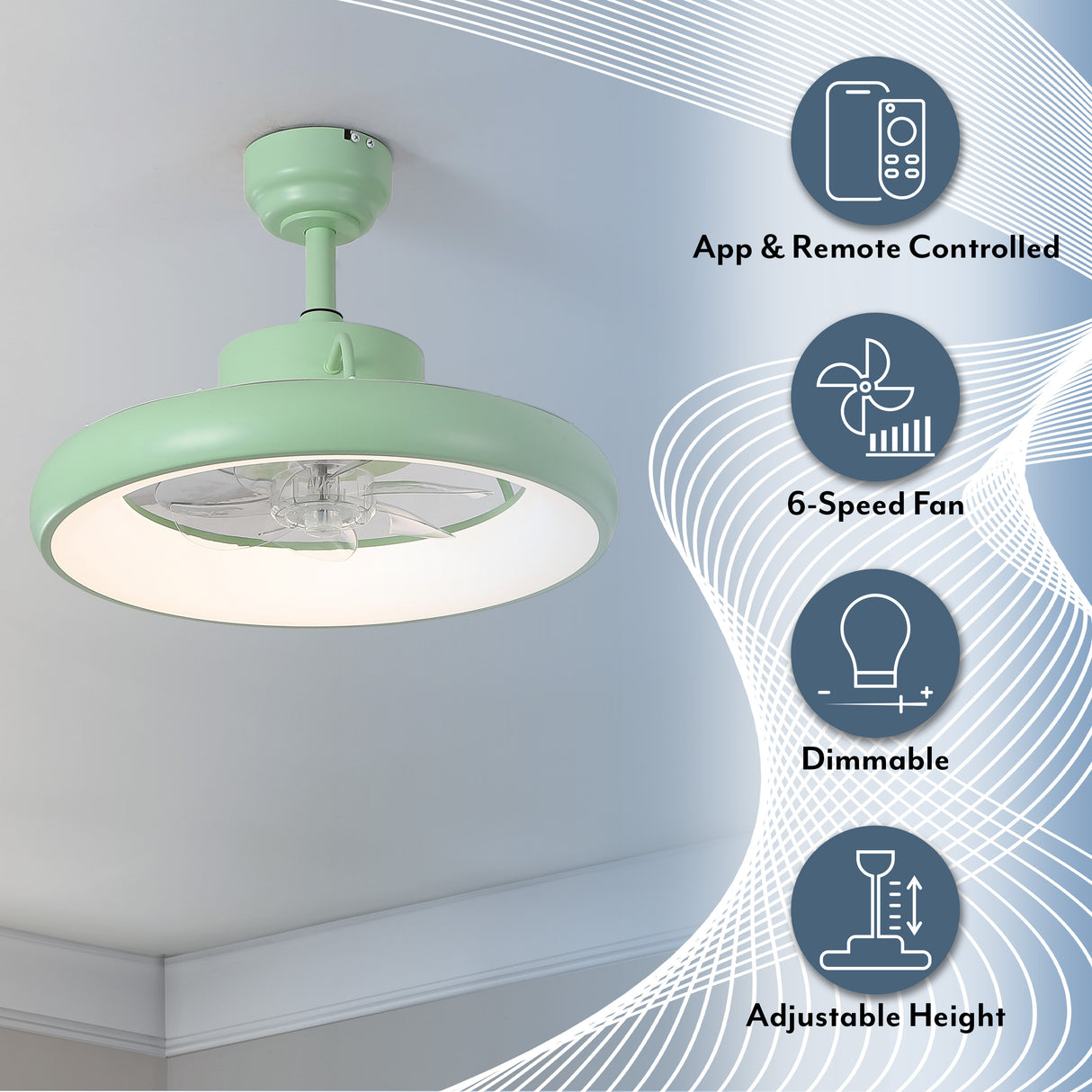 Loren 20" Modern 6-Speed Metal Dimmable Smart LED Ceiling Fan w/ App & Remote
