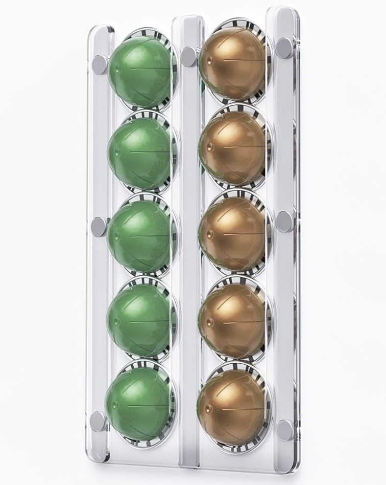 Magnetic-10-Pod-Holder,-Compatible-with-Nespresso-Vertuo-Capsules-Storage-Organizer-Rack-Mount-for-Fridge,-Coffee-Station-(Clear-Acrylic)-