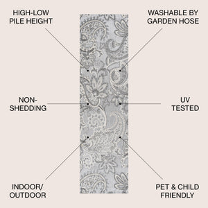 Gordes Paisley High-Low Light Gray/Ivory 2 ft. x 8 ft. Indoor/Outdoor Runner Rug