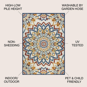 Flora Abstract Bold Mandala High-Low Indoor/Outdoor Area Rug