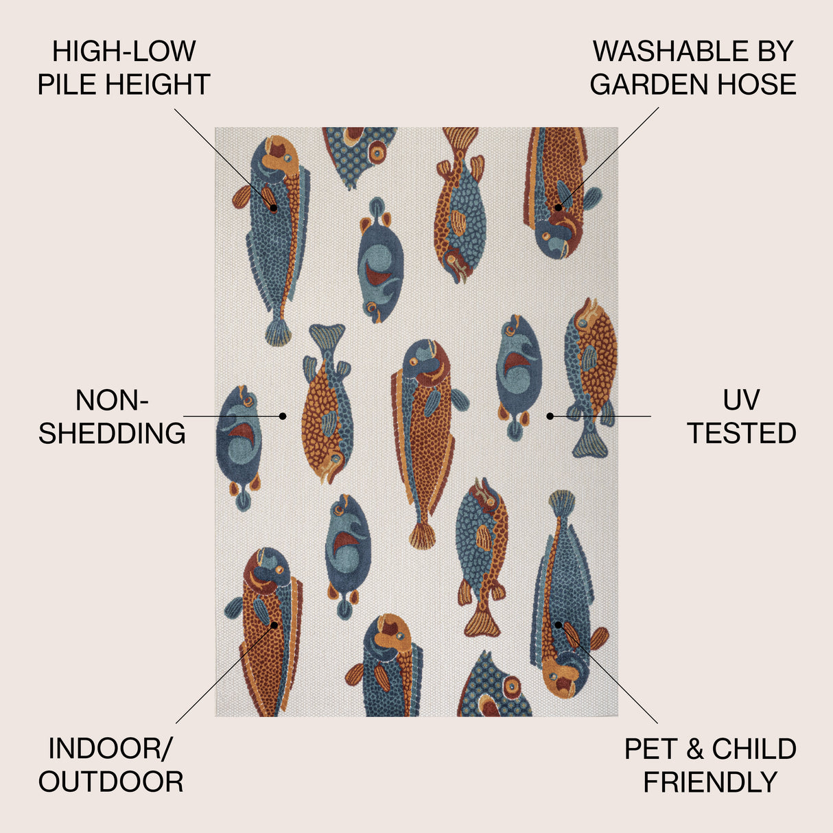 Algarve modern fish high-low indoor/outdoor area rug