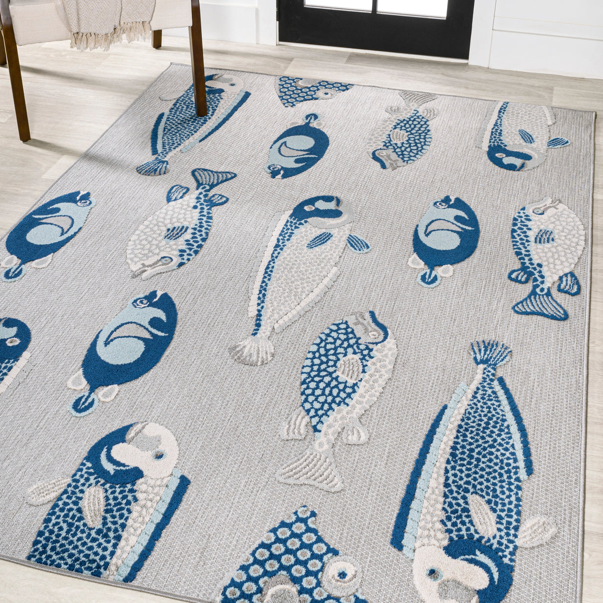 Algarve modern fish high-low indoor/outdoor area rug
