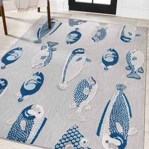 Algarve modern fish high-low indoor/outdoor area rug