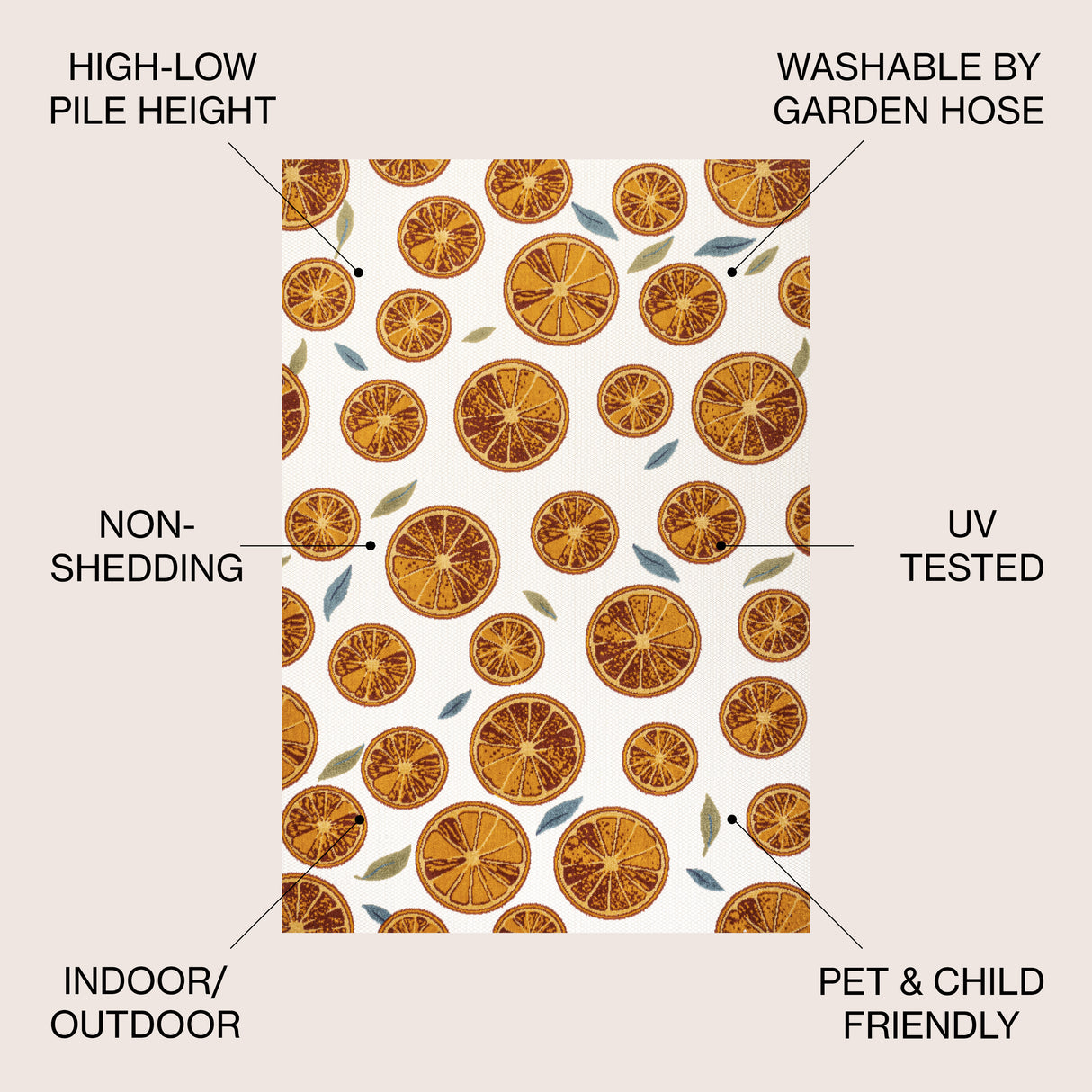 Aranciata citrus slice high-low indoor/outdoor area rug