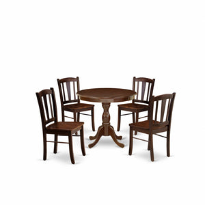 EAST WEST FURNITURE - AMDL5-MAH-W - 5-Piece Modern Dining Set- 4 Dining Chair and Wood Dining Table - Wooden Seat and Slatted Chair Back - Mahogany Finish