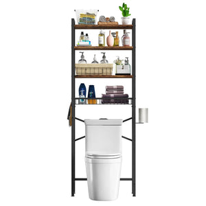 Over the Toilet Storage Freestanding Industrial Metal Wood Shelving Unit